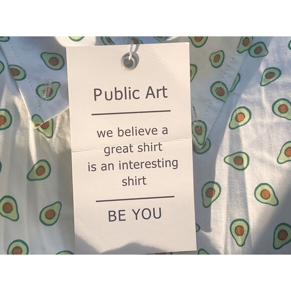 Public Art Men's Short Sleeve Button Down Avacado Shirt White Large NWT - Picture 6 of 8